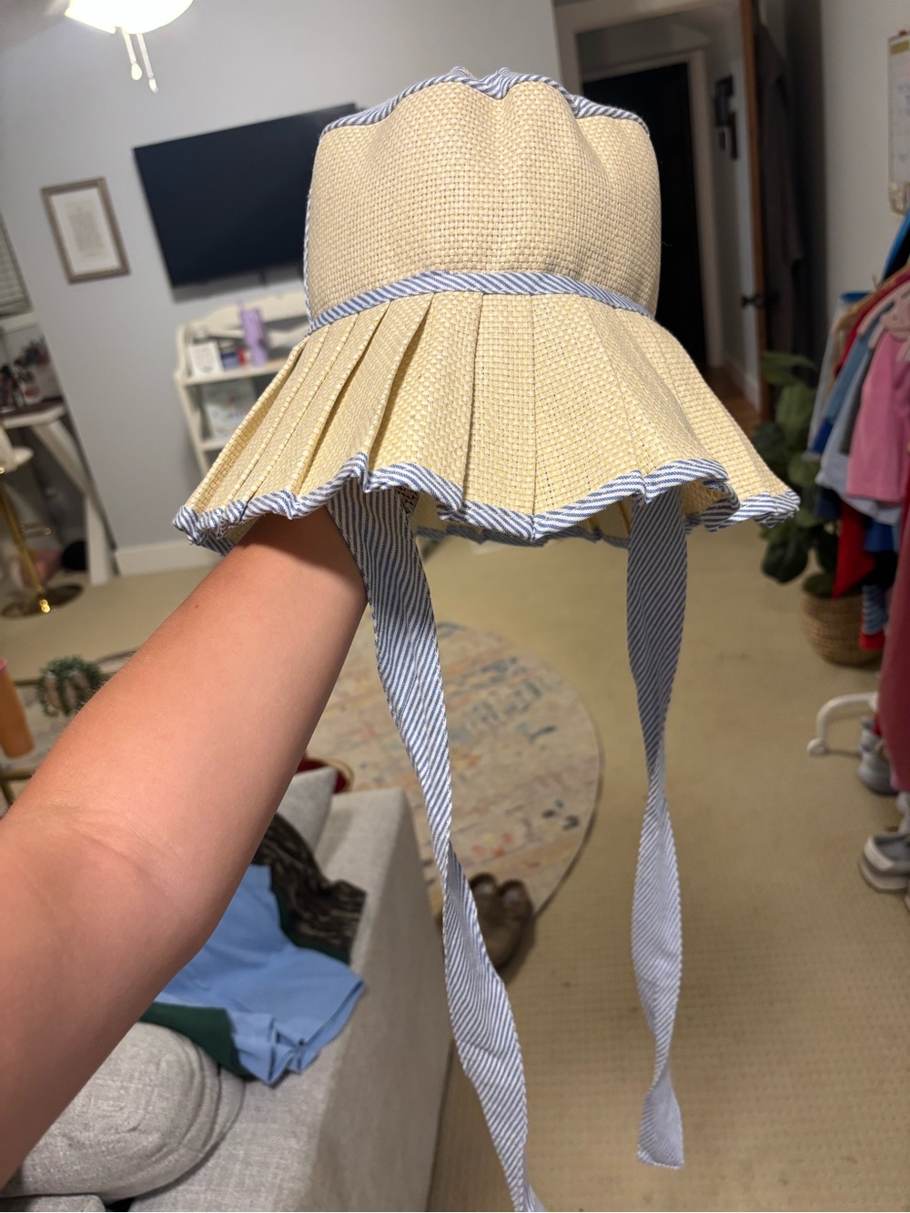 Striped Ribbon Trim Straw Sun Hat LM lookalike
